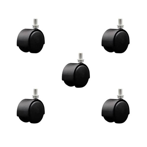 2'' Black Metal Hood Twin Wheel Caster Nylon Wheels 3/8 Thread Stem, 5PK